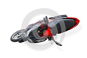 Crash motorcycle or scooter on white background , Motorbike condition after crash,  accident