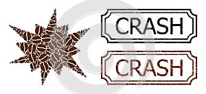 Crash Textured Badges with Notches and Bang Collage of Coffee Seeds