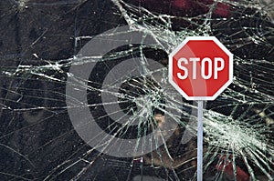 Crash window glass stop sign