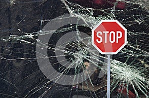 Crash window glass stop sign photo