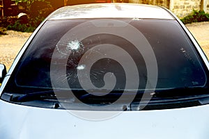 Crash windshield glass of car