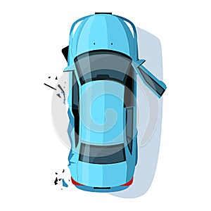 Crashed auto side semi flat RGB color vector illustration