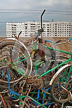 Crashed bicycles after an accident