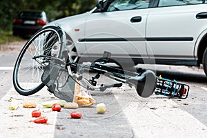 Crashed bike after traffic accident