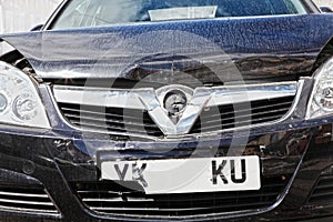 Crashed car front damage