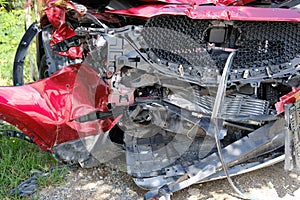 Crashed damaged broken car. automobile crash accident