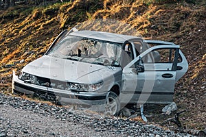 Crashed and ditched car