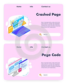 Crashed page vector website landing page template set