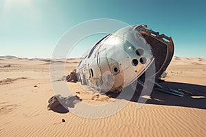 Crashed ufo spacecraft desert. Generate Ai