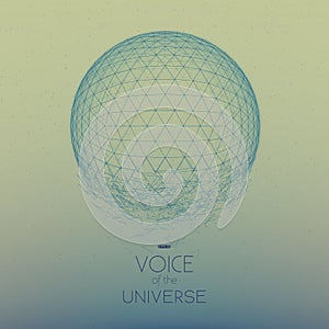 Crashing blue space sphere. Abstract vector background with tiny stars. Glow of sun from the bottom