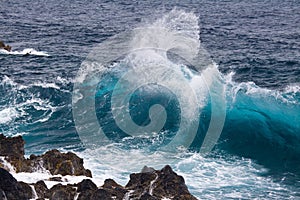 Crashing ocean wave captured in time photo