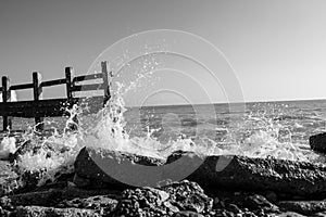Crashing waves on beach fast shutter seaford