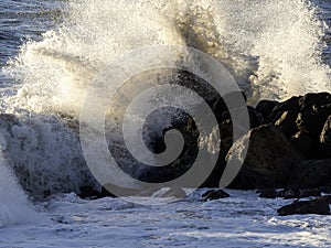 Crashing waves on the beach in massa photo