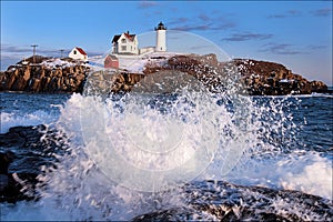 Crashing Waves at Maine Lighthouse