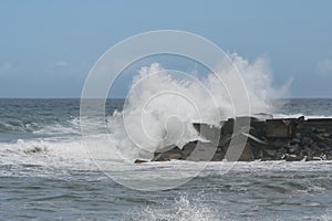 Crashing waves on the rock coast