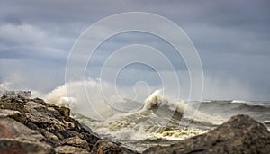 Crashing Waves on Shore of Lake Michigan