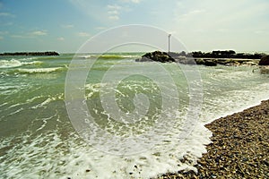 Crashing waves on shore of Olimp resort Romania