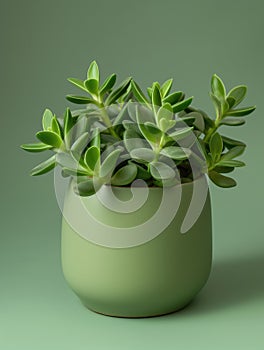 Crassula plant in pot. Studio photoshoot on isolated solid color background. Home flower plant profile photography. Ai generated