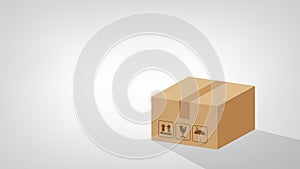 Crate boxes 3d on grey background banner for copy space blank, box brown flat style, cardboard parcel boxes, packaging cargo,