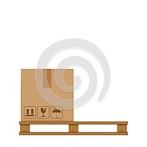 Crate boxes on wooded pallet, wood pallet with cardboard box in factory warehouse storage, flat style warehouse cardboard parcel