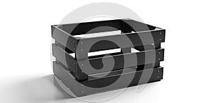 Crate, empty black wooden box isolated against white background. 3d illustration