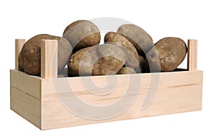 A crate with russet potato isolate on white