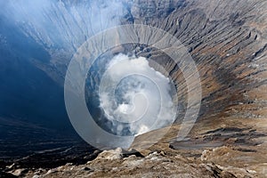 Crater of an active volcano Bromo in Indonesia. Java island.