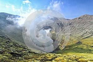 Crater Bromo active volcano in Indonesia