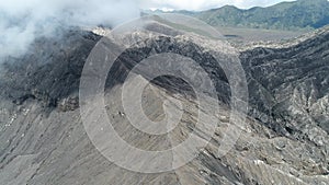 Crater of Bromo volcano, East Java, Indonesia, aerial view.
