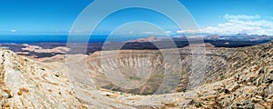 Crater of Caldera Blanca, old volcano in Lanzarote, Canary islands, Spain