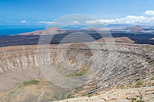 Crater of Caldera Blanca, old volcano in Lanzarote, Canary islands, Spain