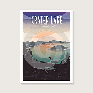 Crater lake National park poster vector illustration design, beautiful lake scenery poster