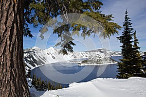 Crater Lake Oregon scenic snow-scape