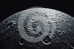 Cratered Surface of Moon Against Black Space