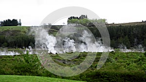 Craters of the Moon, New Zealand. View of geothermal valley. Slow motion