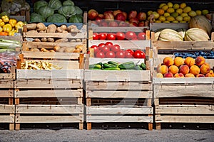 Crates with fruits and vegetables in Sarajevo