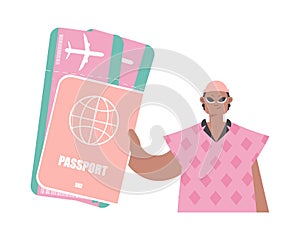 Craving for new experiences Ventures. Man with International id and Aircraft Tickets.