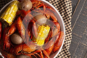 A Crawfish Boil with Corn on the Cob and Potatoes