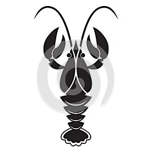 Crawfish or lobster silhouette isolated on white background. Vector icon or sign.