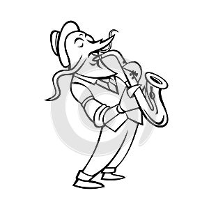 Crawfish Saxophone Player Mascot Black and White