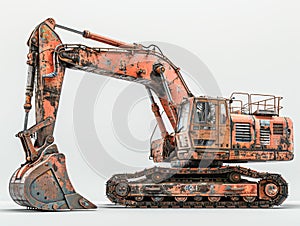 Crawler excavator closeup isolated on white background