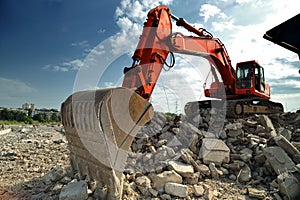 Crawler excavator on demolition site