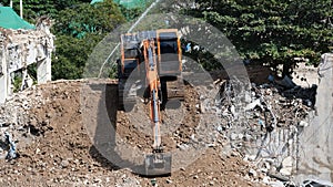 Crawler excavator at a demolition site