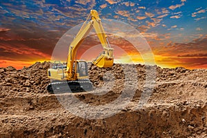 Crawler excavator with are digging the soil in the construction site