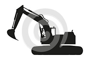 Crawler excavator silhouette. Heavy machinery for construction and mining