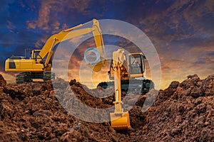 Crawler Excavators are digging the soil in the construction site