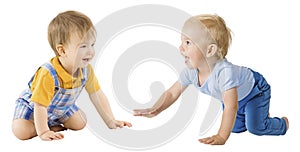 Crawling Babies, Happy Children Boys one year old, Kids on white