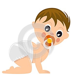 Crawling baby boy in diaper