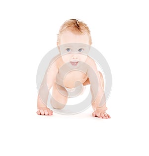 Crawling baby boy in diaper