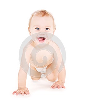 Crawling baby boy in diaper